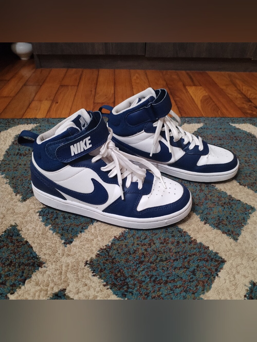 Nike Kids' High-Top Sneakers in White and Navy CD7782-107